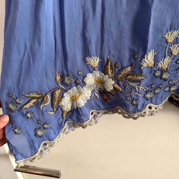 New Johnny Was Indina Blouse Blue Floral Embroidery Lace Long Sleeve Sz S - Picture 9 of 10